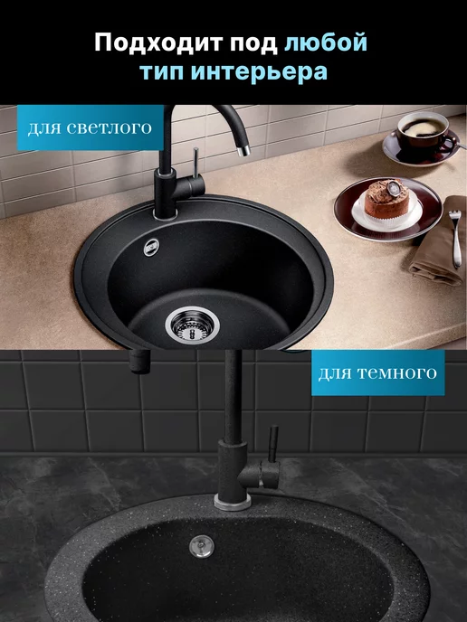 AV engineering Мойка для кухни каменная врезная раковина 50,5х50,5 см, вариант, фото 2