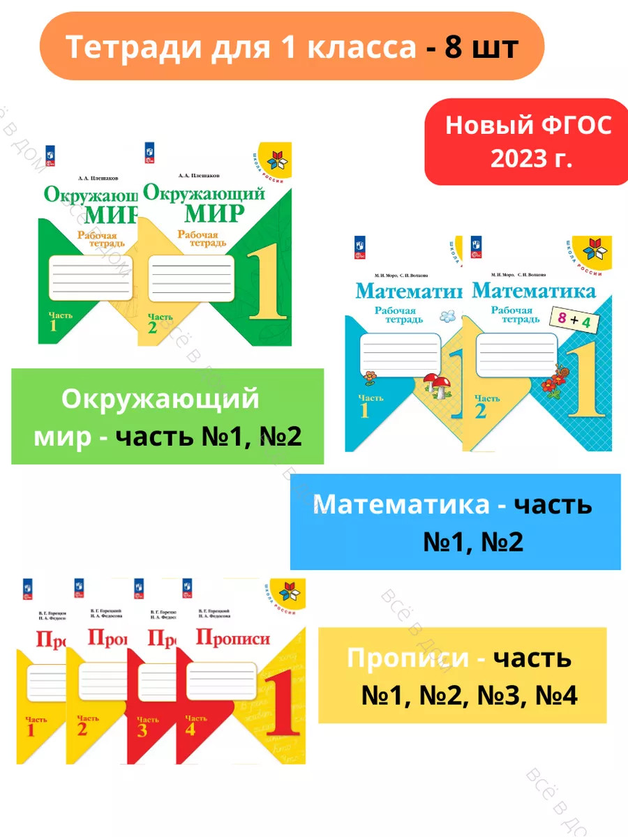 Тетради 1 класс (математика, окружающий мир, прописи) компл Просвещение  174103466 купить в интернет-магазине Wildberries