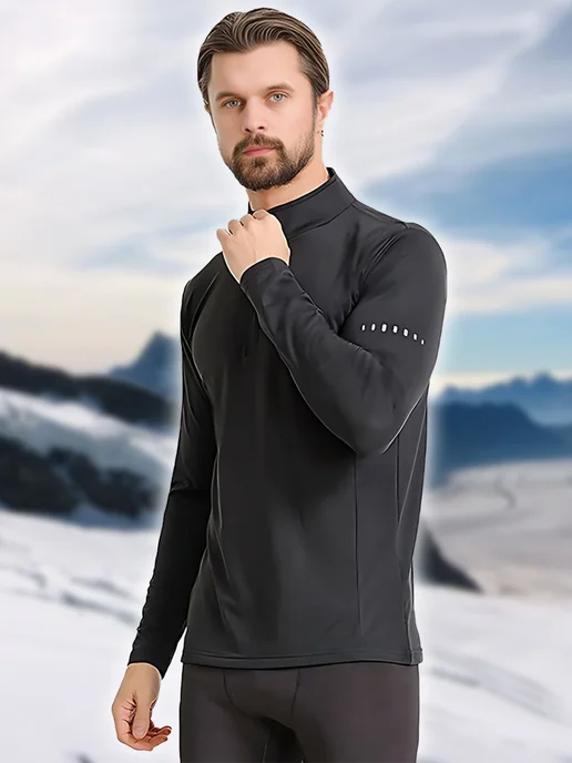 Roksport Термолонгслив спортивный кофта с начесом, черный, фото 2