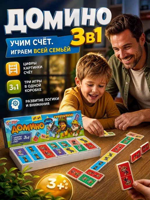 Умные игры Домино детское классическое настольная игра для детей мини, синий