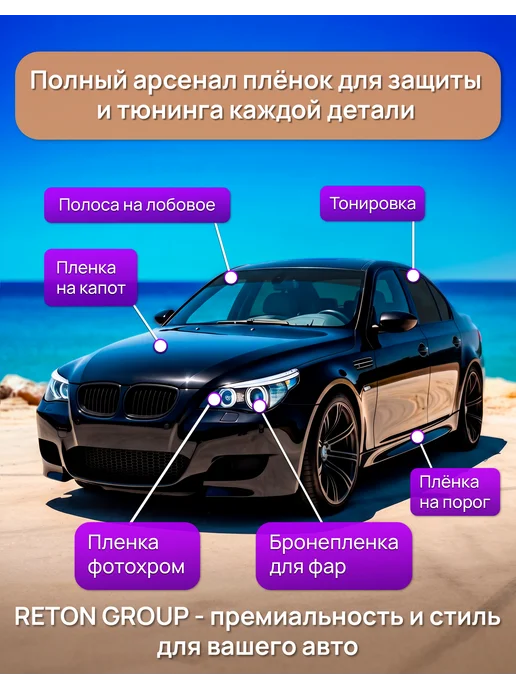 Reton Group Черная полоса на лобовое Black 5 22х152 см, 22x152 см, фото 2