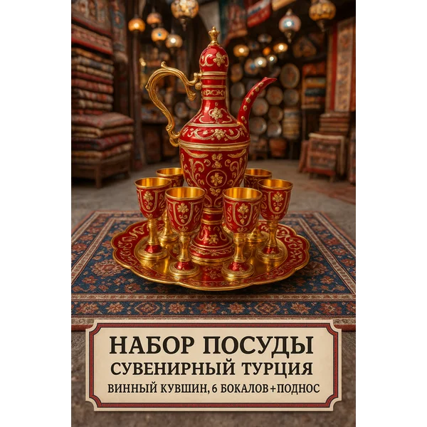 Набор винный «Турция. Цветы и узоры» красный с золотом