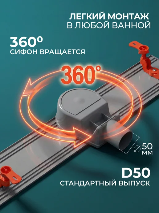 AV engineering Трап для душа под плитку 600 мм с гидрозатвором, серый, фото 5