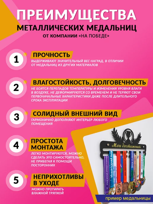 На Победе Металлическая медальница Классик «Мои достижения», черный, фото 8