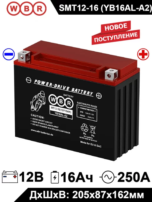 WBR Аккумулятор MT 12-16-A 12 16Ah YB16AL-A2, вариант, фото 4