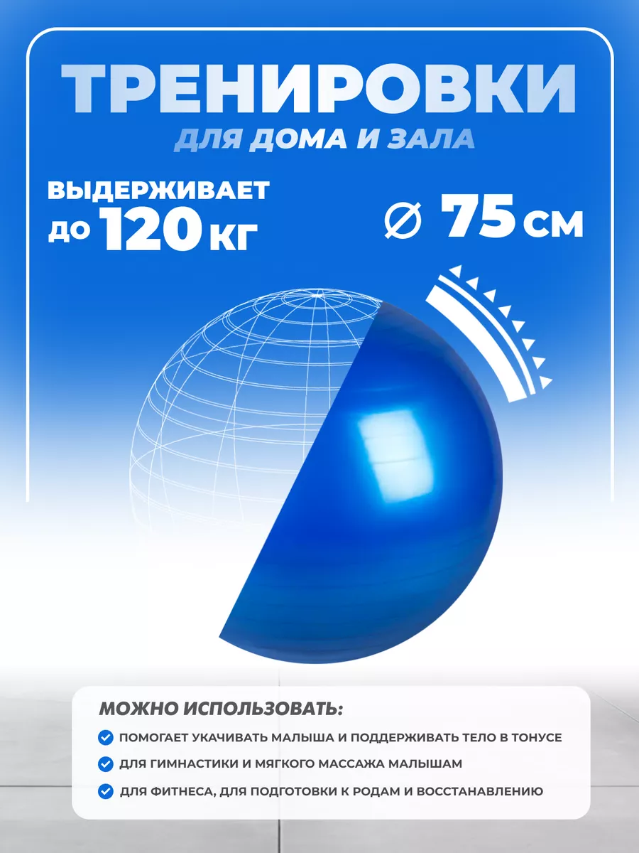 Фитбол, спортивный, гимнастический мяч для фитнеса, 75 см Solmax&Fitness  174547414 купить за 905 ₽ в интернет-магазине Wildberries