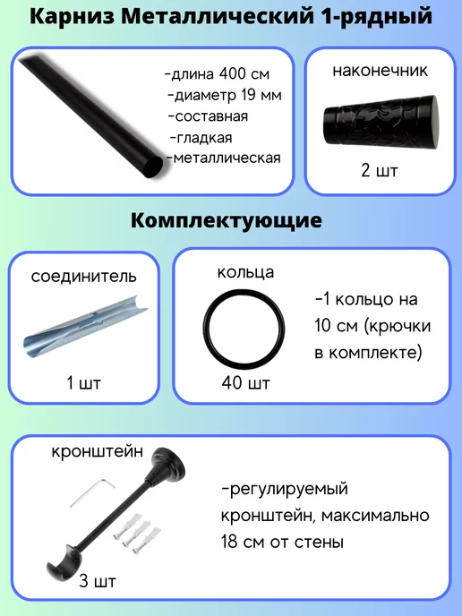 Lux Decor Карниз для штор однорядный, черный, в упаковке 1,9 кг, фото 2
