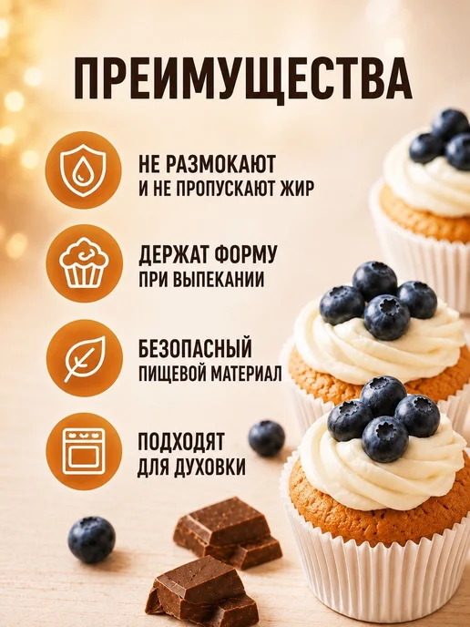 IG Pack Одноразовая бумажная форма для выпечки кексов 50х30мм,200 шт, 50x30 мм, 200 шт, в упаковке 80 г, фото 2