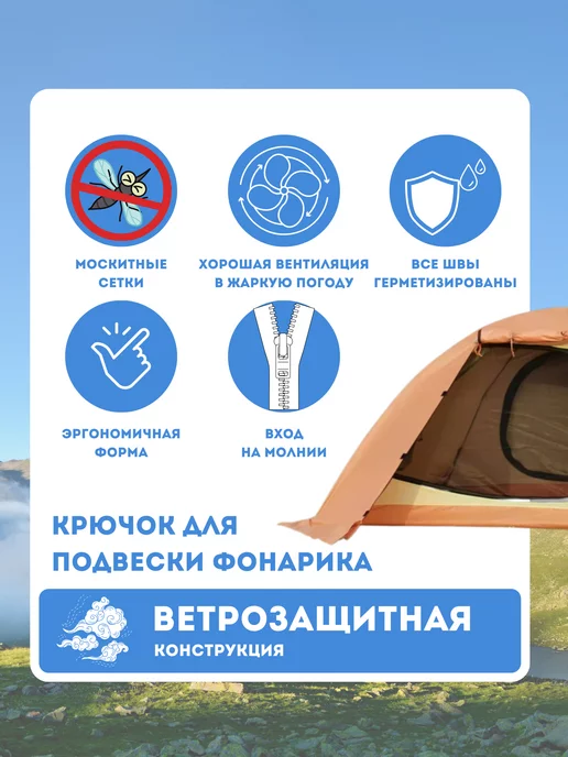 Двухместная ультралёгкая палатка ART-6102, оранжевый, фото 3