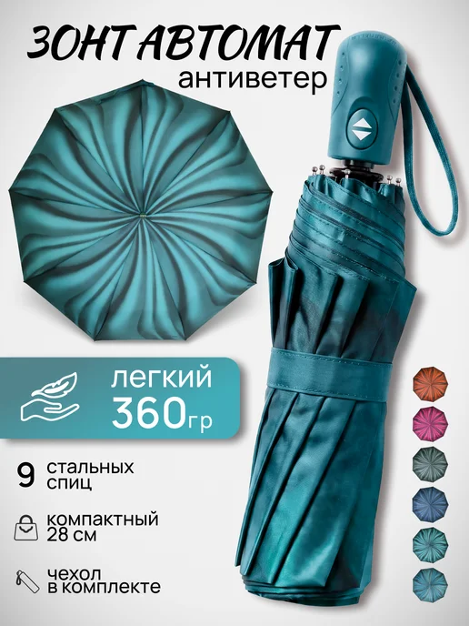 POPULAR Зонт автомат легкий антиветер, голубой