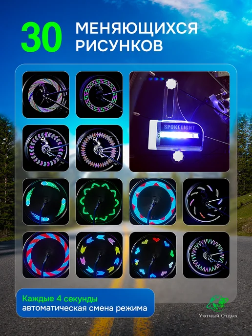 Уютный отдых Подсветка - катафот для колёс велосипеда USB, синий, фото 4