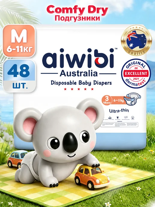 AIWIBI Подгузники айвиби Comfy dry 3 M (6-11 кг) 48шт, 611 кг, 48 шт