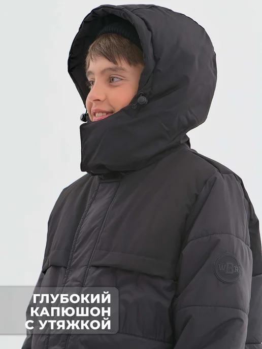 WBR Пальто зимнее на подростка с капюшоном, черный, фото 8