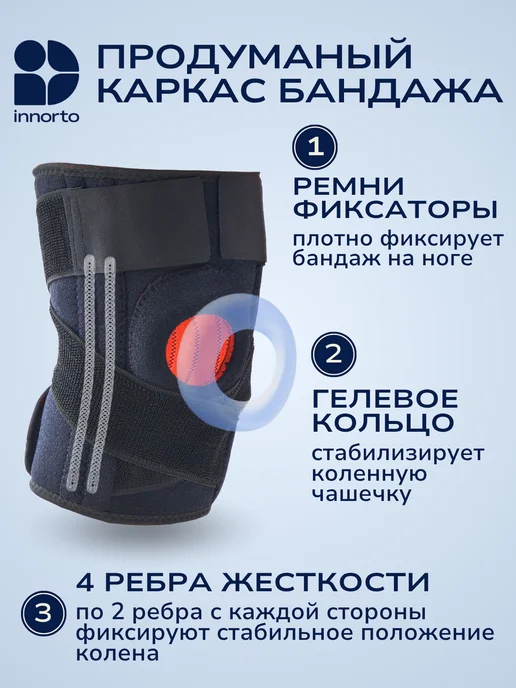 INNORTO Наколенник для фиксации коленного сустава 52100, черный, фото 2