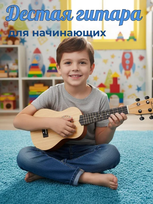 Fakeltoyz Гитара укулеле детская музыкальная игрушечная, бежевый, фото 5