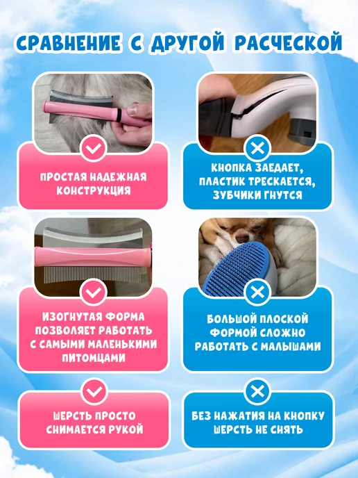 Emotico.Pets Расческа для кошек и собак чесалка 2 в 1, L, вариант, фото 6