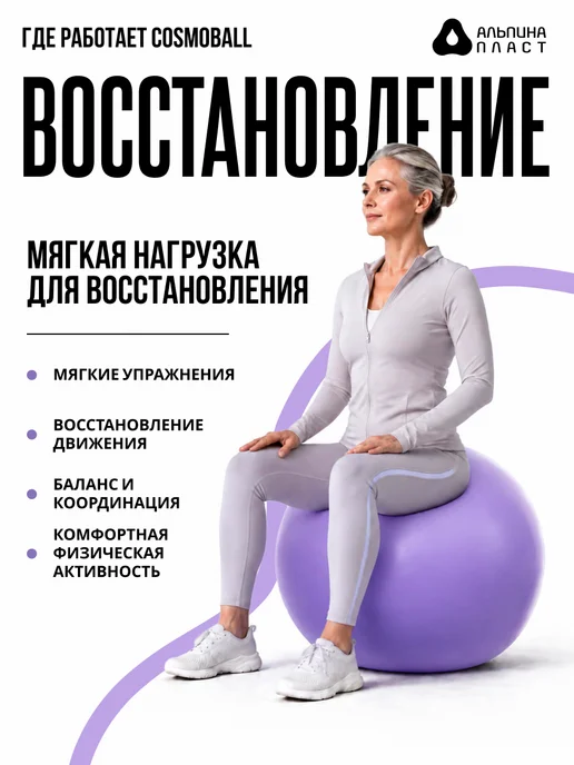 Альпина Пласт Фитбол мяч гимнастический для спорта и фитнеса 75, серый, фото 8