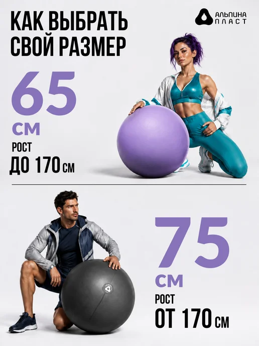 Альпина Пласт Фитбол мяч гимнастический для спорта и фитнеса 75, синий, фото 4