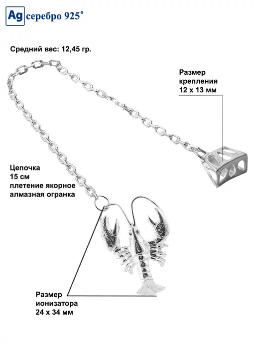 Золотой Меркурий Ионизатор воды серебро 925 Рак, серебристый, фото 7