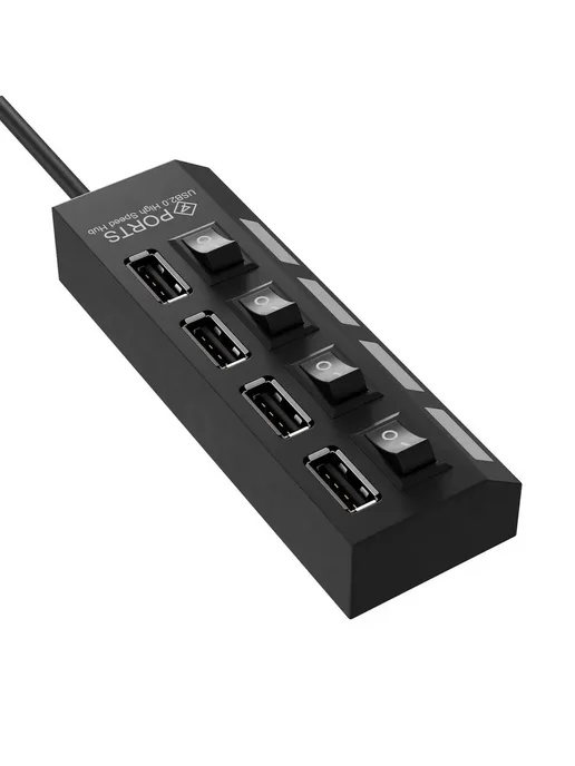 GSMIN USB хаб разветвитель на 4 порта с выключателем, черный, фото 7