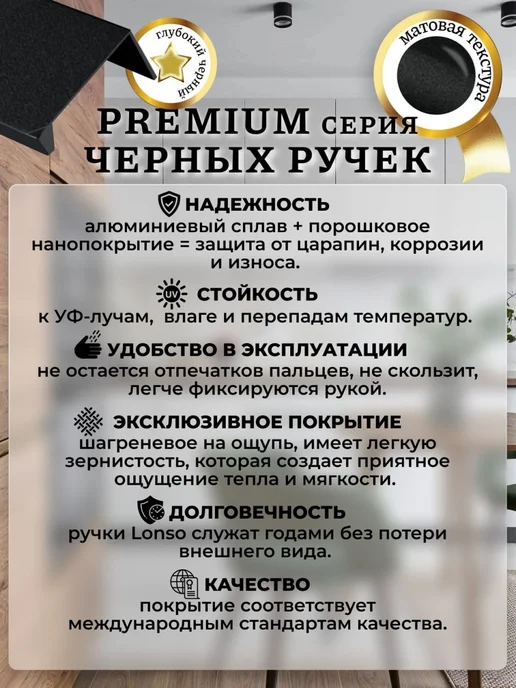 Lonso Ручка мебельная 1 метр накладная торцевая, черный, фото 6