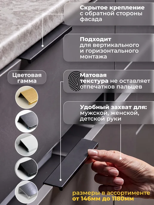 Lonso Ручка торцевая черная матовая из алюминия, черный, фото 3