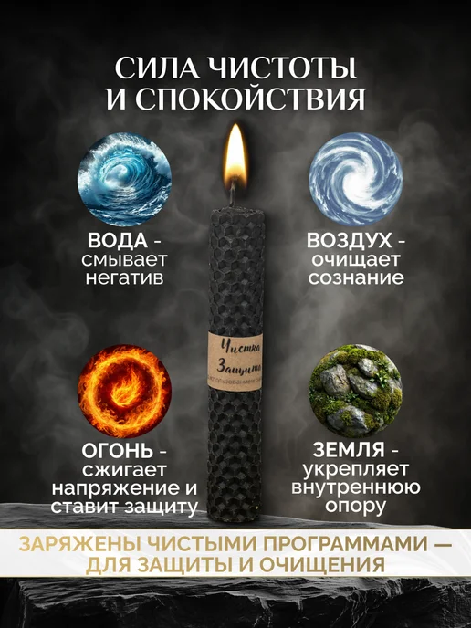 Магия Фей Свечи магические из вощины для чистки и защиты от негатива, черный, фото 4