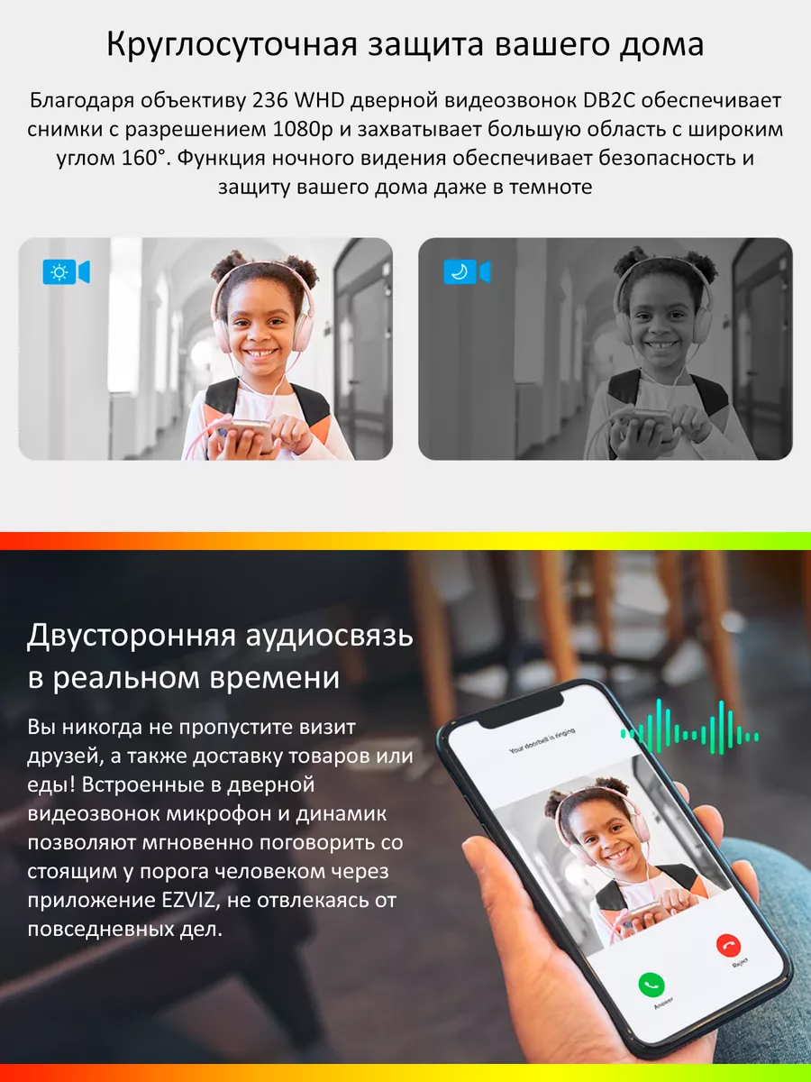 Комплект видеозвонок Wi-Fi DB2C на аккумуляторе Ezviz 175176755 купить в  интернет-магазине Wildberries