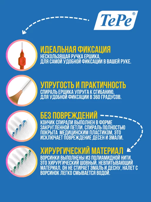TePe Межзубные ершики Interdental Brush (набор разного диаметра), 6 шт, фото 5