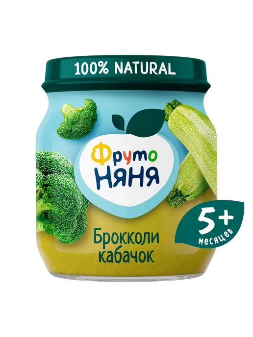 Пюре детские Пюре ФрутоНяня брокколи-кабачок 110г с 5месяцев 6шт!!!, 110 г, 6 шт