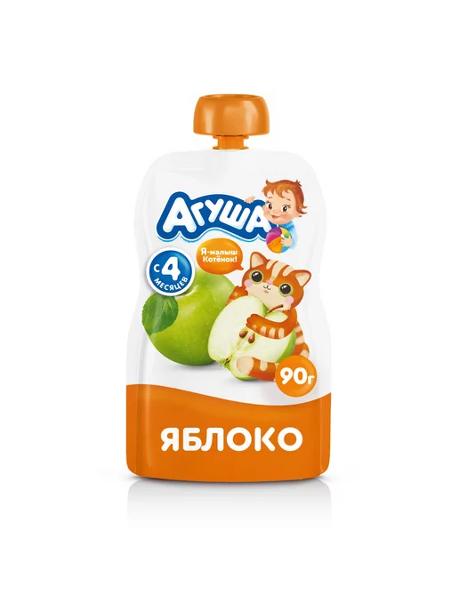 Пюре детские Пюре Агуша яблоко 90г с 4месяцев 6шт!!!, 90 г, 6 шт