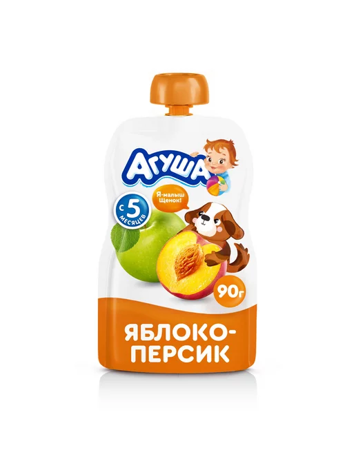 Пюре детские Пюре Агуша яблоко-персик 90г с 5месяцев 6шт!!!, 90 г, 6 шт