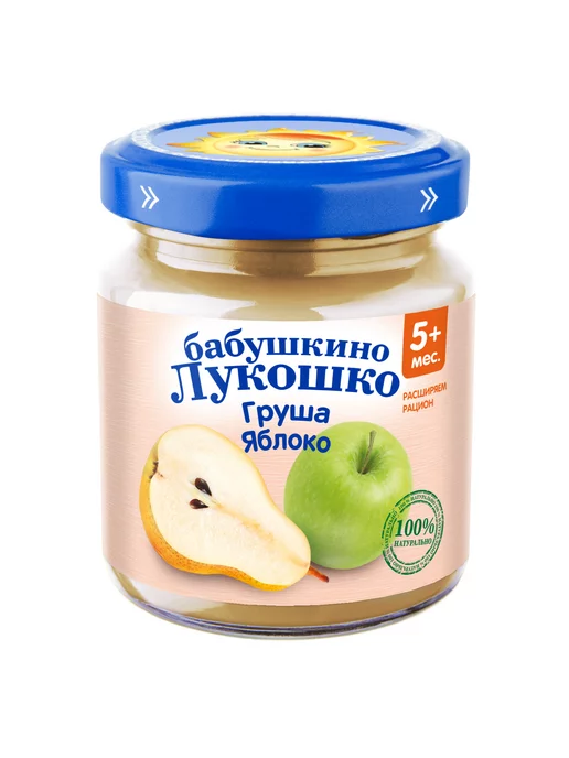 Пюре детские Пюре Бабушкино лукошко яблоко-груша 100г с 5 месяцев 6шт!!!, 100 г, 6 шт