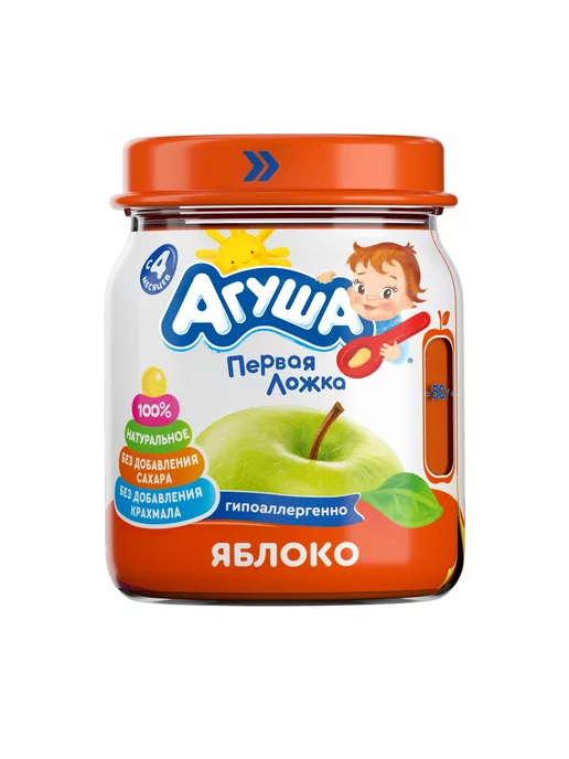 Агуша Пюре яблоко 100г с 4месяцев 6шт!!!, 100 г, 6 шт, фото 2