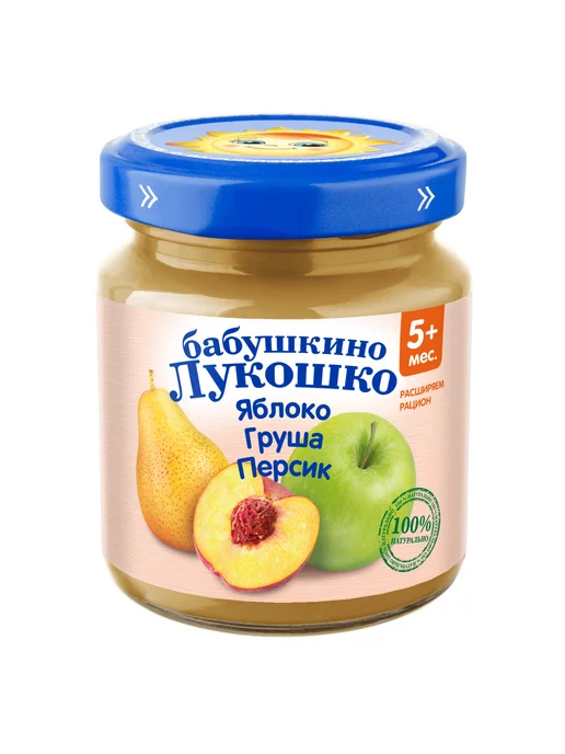Пюре детские Пюре Бабушкино лукошко яблоко-груша-персик 100г с 5мес 6шт!!, 100 г, 6 шт