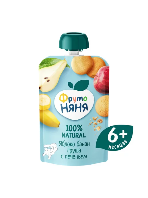 Пюре детские Пюре из яблок с бананом, грушей и печеньем 90 г 6шт!!, 90 г, 6 шт