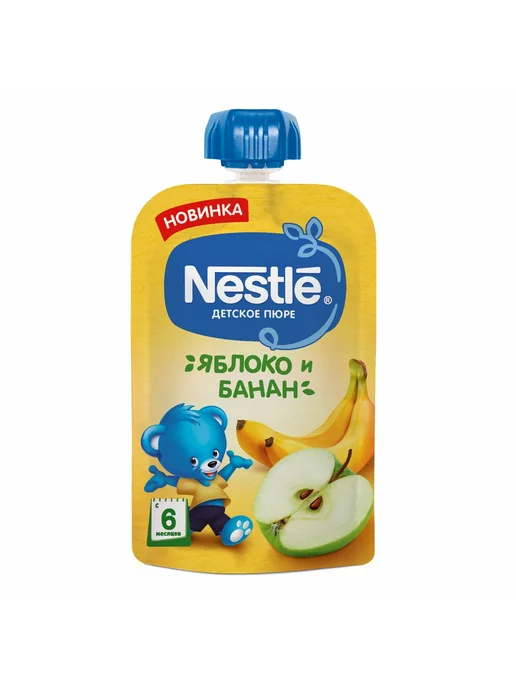 Пюре детские Пюре Nestle яблоко-банан 90г с 6месяцев 6шт!!!, 90 г, 6 шт