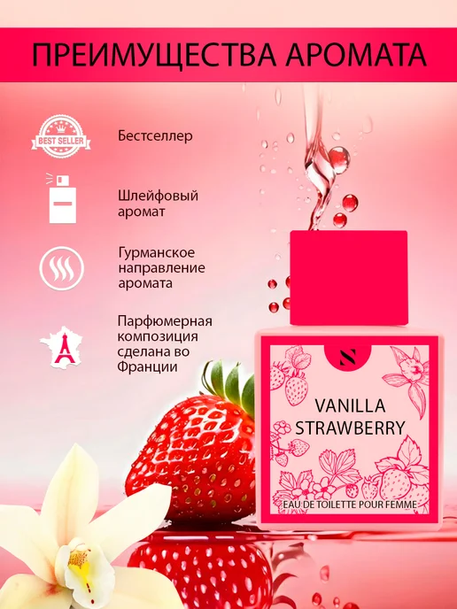 EUROLUXE Туалетная вода с запахом клубники Vanilla Strawberry 50 мл, 50 мл, фото 5