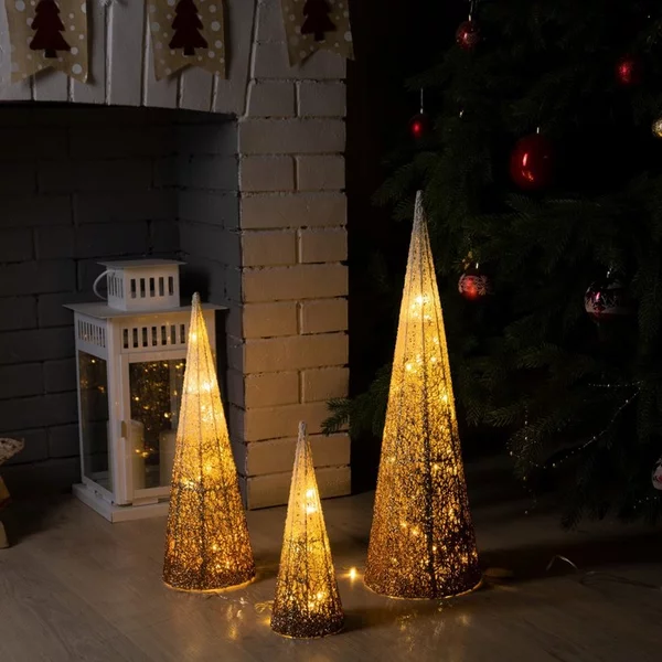 Фигура Новогодняя Бежевые конусы, 60/45/30 см, 35LED