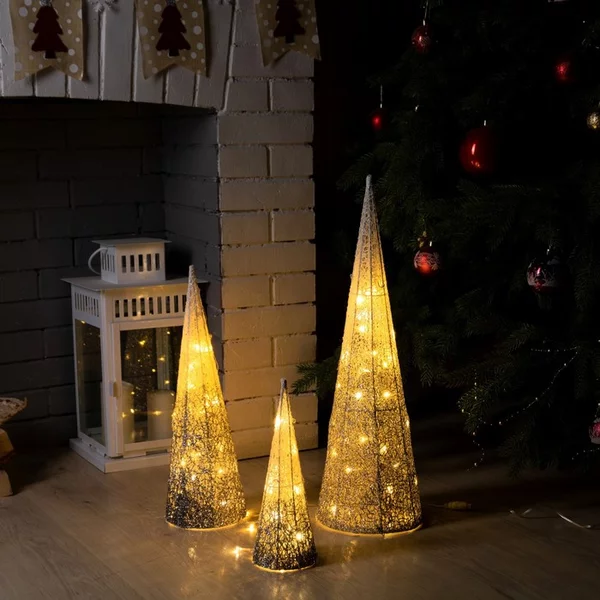 Фигура Новогодняя Серебристые конусы, 60/45/30 см, 35LED