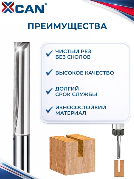 XCAN Фреза прямая по дереву двухзаходная 6х6х28х50мм, вариант, фото 3