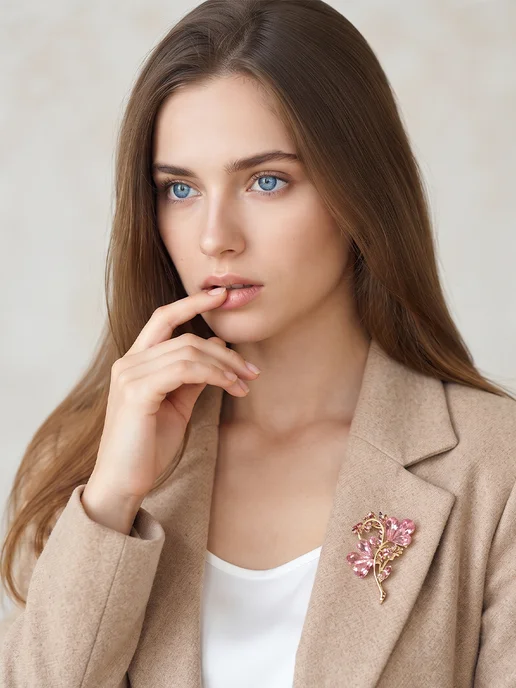 QF Брошь булавка женская стильный цветок, розовый, фото 4