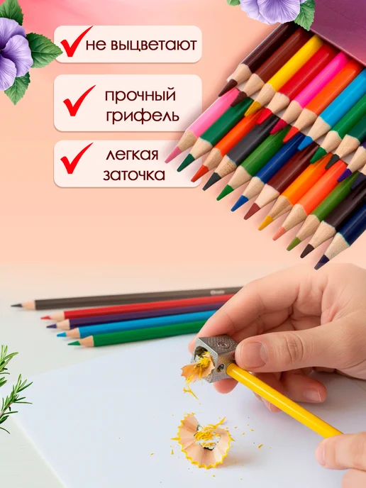 QREDO Карандаши цветные, деревянные, трехгранные, 24 цвета, 24 цв., фото 3