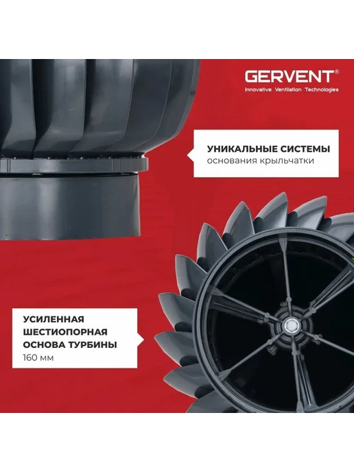 GERVENT Дефлектор для вентиляции, Нанодефлектор, ротационная вытяжка, серый, фото 5