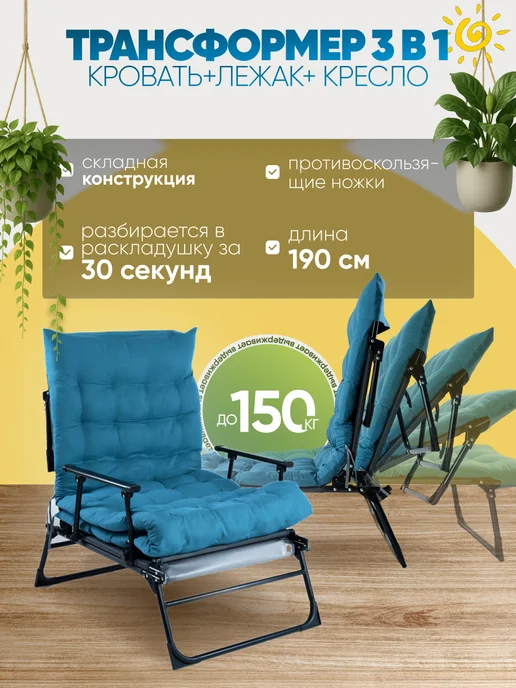 Ruturism Раскладушка с матрасом для дома 190см, синий, фото 5