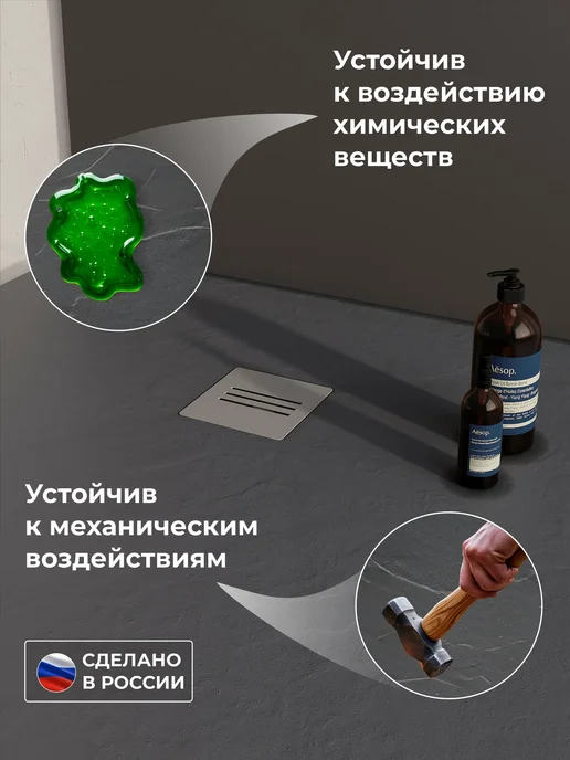 INRAIN Поддон для душа 110x80 из искусственного камня Графит, 100x100, графит, фото 2