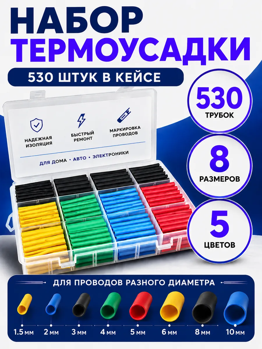 Термоусадочная трубка Набор 530 шт. в кейсе