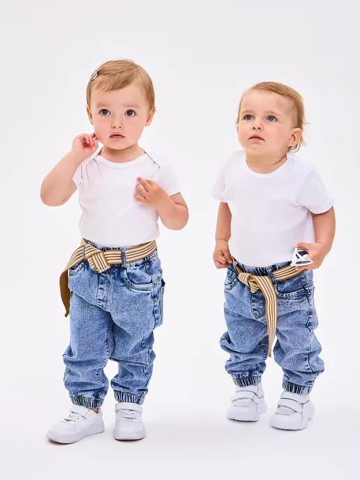 Nikusha-Kids Джинсы джоггеры на резинке для детей, голубой, фото 5