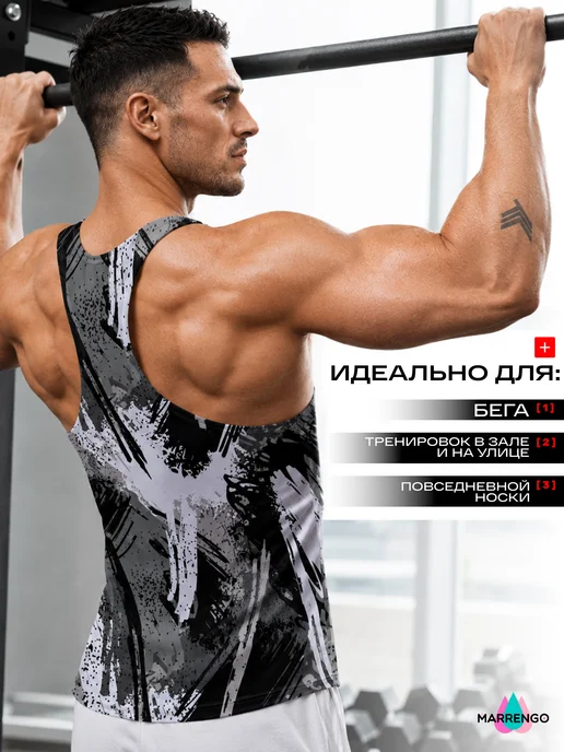 MARRENGO Майка спортивная летняя борцовка, черный, фото 2
