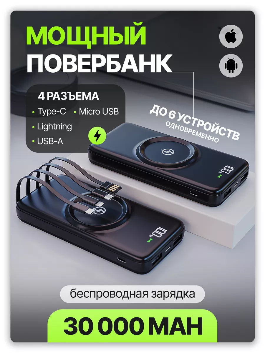 Повербанк пауэрбанк для телефона 30000mah powerbank NEXIS 175886420 купить  в интернет-магазине Wildberries